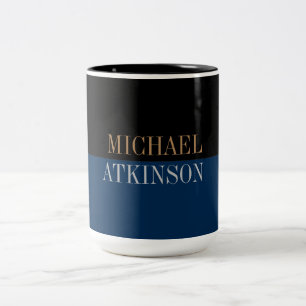 Black Blue Bold Text Trendy Stilvoll Ihr Name Zweifarbige Tasse