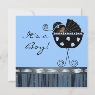Black Blue Carriage Black Blue Baby Boy Dusche Einladung