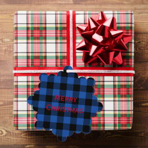 Black Blue Checkered Buffalo Muster Personalisie Ornament Karte