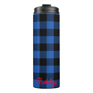 Black Blue Checkered Buffalo Muster Personalisie Thermosbecher