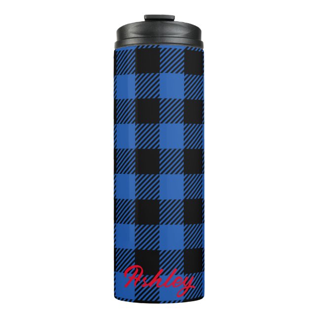 Black Blue Checkered Buffalo Muster | Personalisie Thermosbecher (Vorderseite)