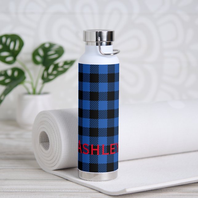 Black Blue Checkered Buffalo Muster | Personalisie Trinkflasche (Yoga)