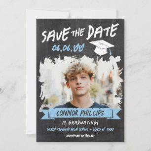 Black Blue Cool Chalk Foto Abschluss Save The Date