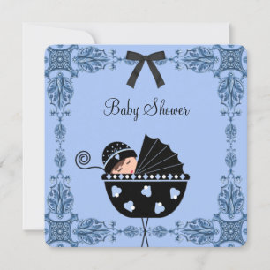 Black Blue Damask Baby Boy Dusche Einladung