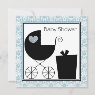 Black Blue Damask Baby Boy Dusche Einladungen