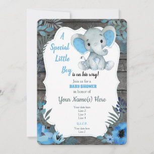 Black Blue Elephant Baby Shower Einladung