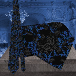Black & Blue Floral Damask Gotische Hochzeit Krawatte