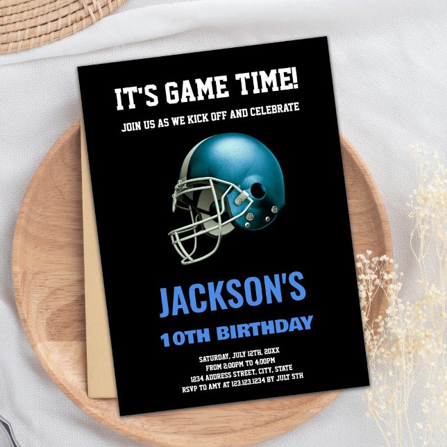 Black Blue Football Geburtstagseinladungen Einladung (Black Blue Football Birthday Invitations)