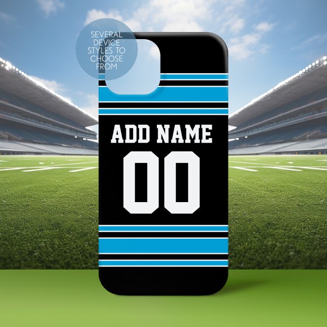 Black Blue Football Jersey Individuelle Name Numbe Case-Mate iPhone Hülle (Personalized Phone Case with a Football Jersey Stripe Design)