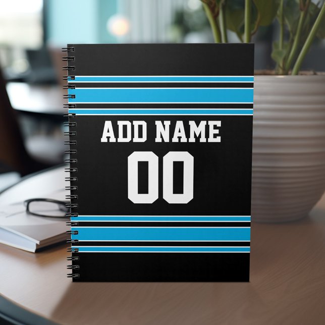 Black Blue Football Jersey Individuelle Name Numbe Notizblock (Personalized notebook with Sports Jersey Football Design - Custom Name and Other Text)