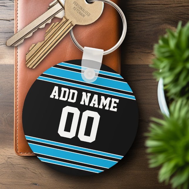 Black Blue Football Jersey Individuelle Name Numbe Schlüsselanhänger (Personalized Keychain - Sports Jersey Football Theme)