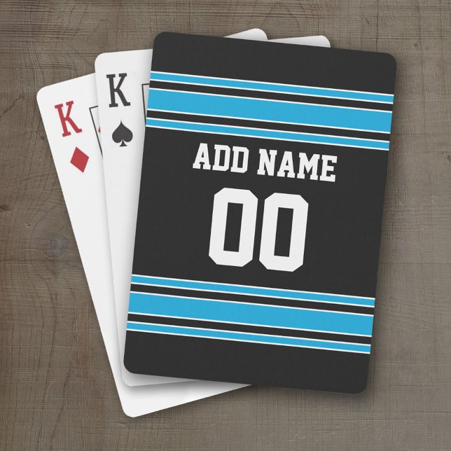 Black Blue Football Jersey Individuelle Name Numbe Spielkarten (Personalized Playing Cards - Sporty Stripes)