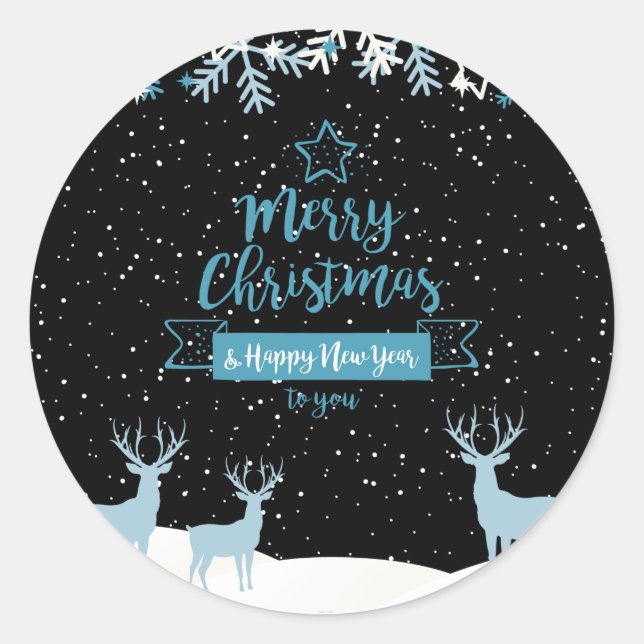 Black Blue Frohe Weihnachts Clasic Round Sticker (Vorderseite)