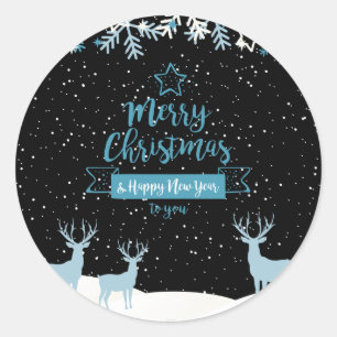 Black Blue Frohe Weihnachts Clasic Round Sticker