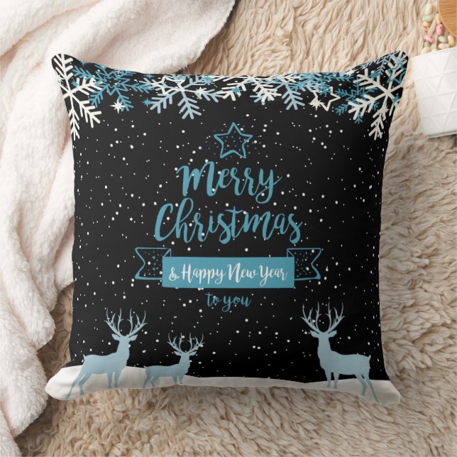 Black Blue Frohe Weihnachts-Throw Kissen (Decke)