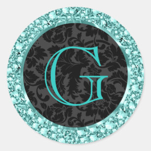 Black & Blue G Sparkling Diamonds Glitzer-Monogram Runder Aufkleber