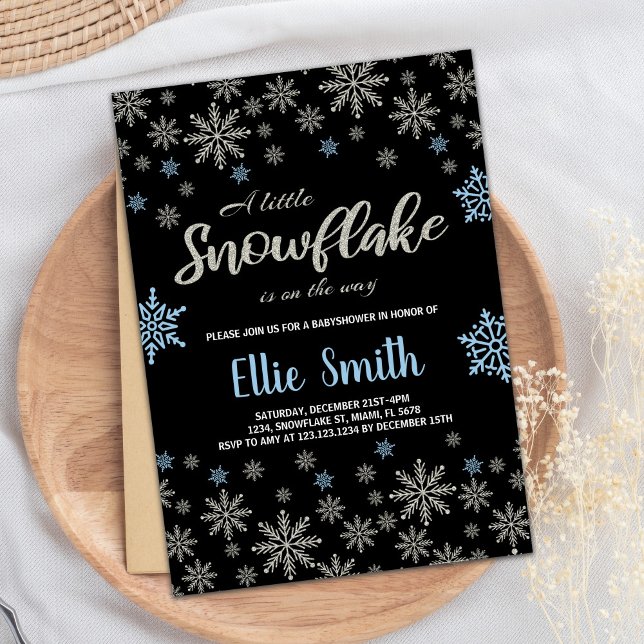 Black Blue Glitzer Winter Baby Dusche Einladungen (Black Blue Glitter Winter Baby Shower Invitations)