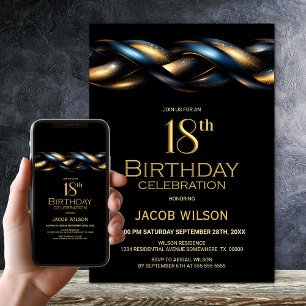 Black Blue Gold 18. Geburtstagsparty Einladung