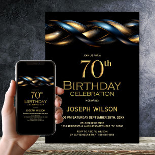 Black Blue Gold 70. Geburtstagsparty Einladung