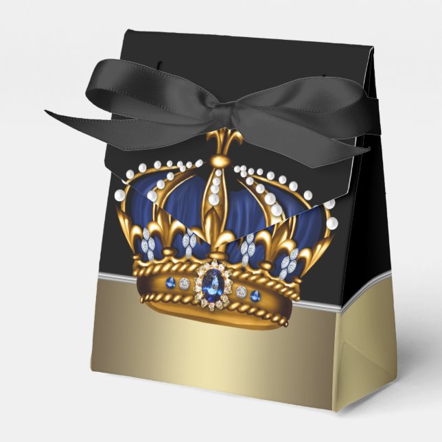 Black Blue Gold Crown Prince Baby Dusche Geschenkschachtel (Vorderseite)