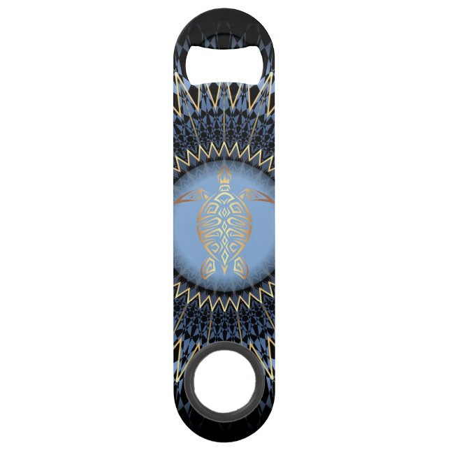 Black Blue Gold Mandala Turtle Coastal Speed Flaschenöffner (Vorderseite)