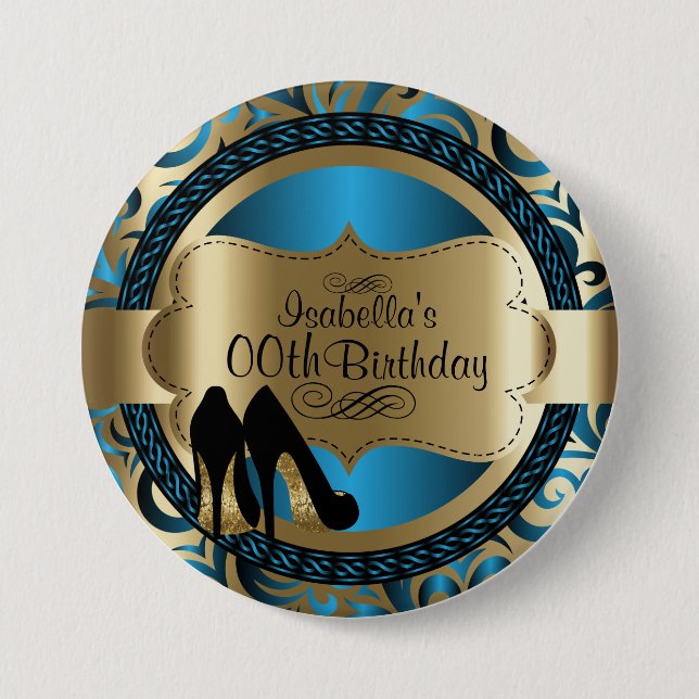 Black, Blue & Gold Metallic - 00. Geburtstag Button (Vorderseite)