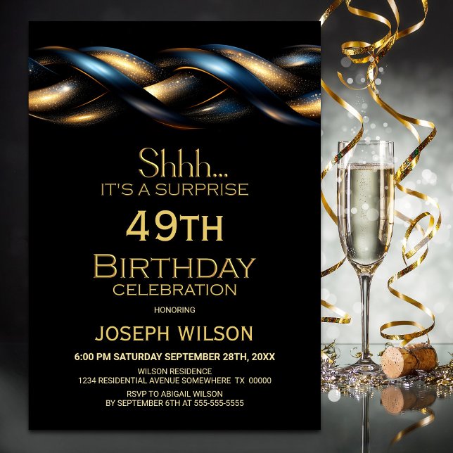 Black Blue Gold Überraschung jedes Alters Geburtst Einladung (Von Creator hochgeladen)