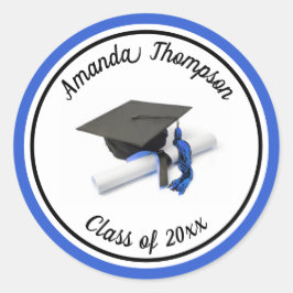 Black Blue Graduation Cap and Tassel Runder Aufkleber