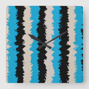 Black Blue Gray Abstract Stripe Pattern Quadratische Wanduhr