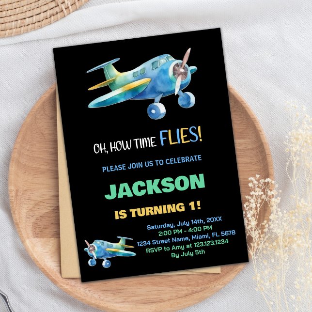 Black Blue Green Airplane Einladungen zum Geburtst (Black Blue Green Airplane Birthday Invitations)