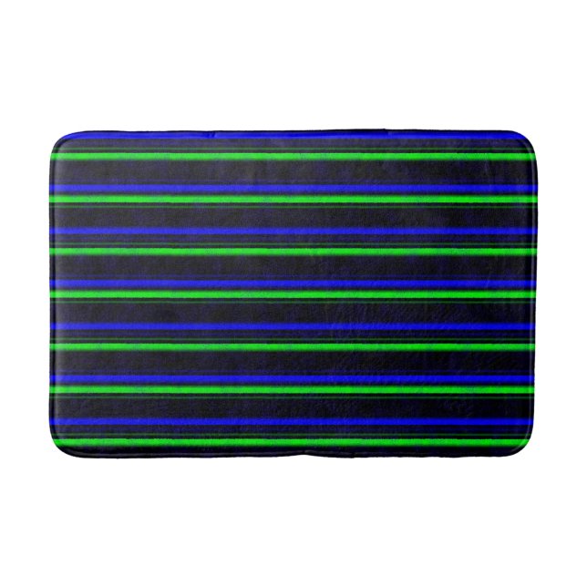 Black Blue Green Stripes Badematte (Vorderseite)