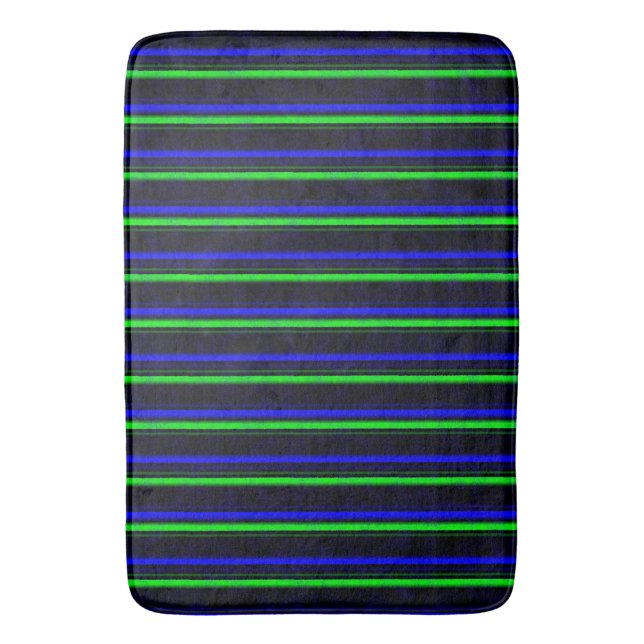 Black Blue Green Stripes Badematte (Vorderseite Vertikal)
