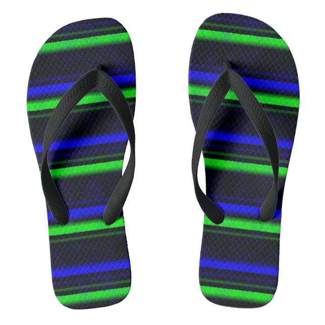 Black Blue Green Stripes Flip Flops (Fußbett)