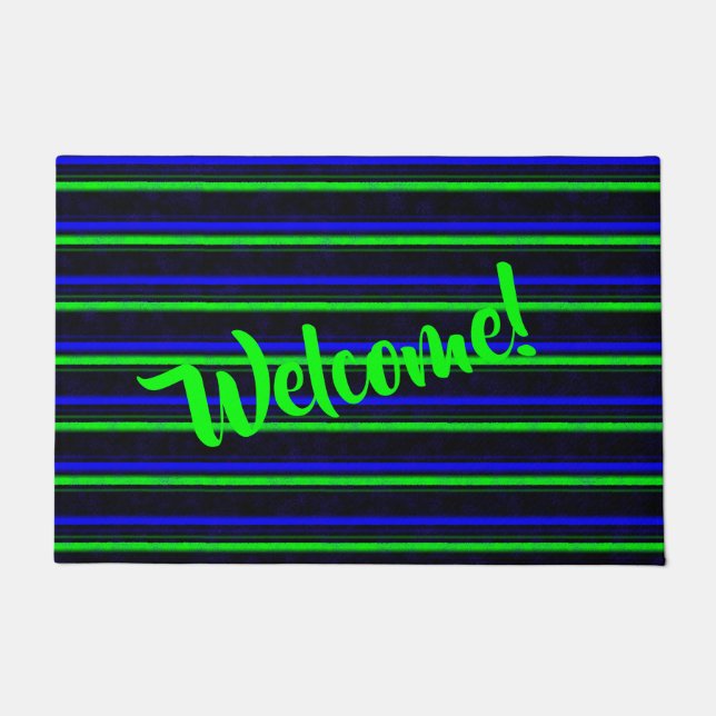 Black Blue Green Stripes Fußmatte (Vorderseite)