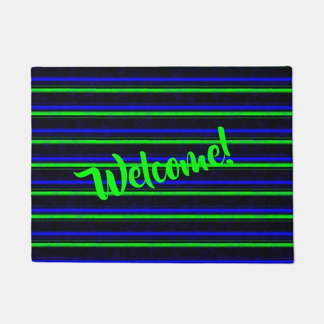 Black Blue Green Stripes Fußmatte (Vorderseite)