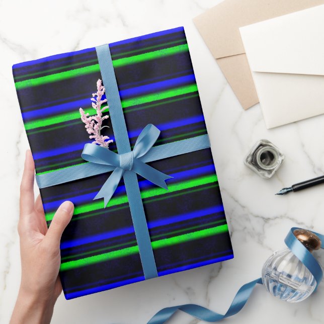 Black Blue Green Stripes Geschenkpapier (Schenken)