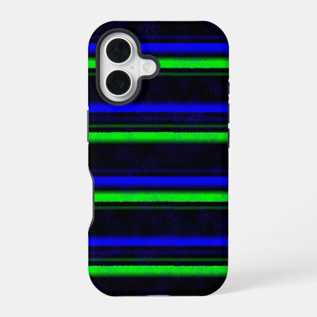 Black Blue Green Stripes iPhone 16 Hülle (Rückseite)
