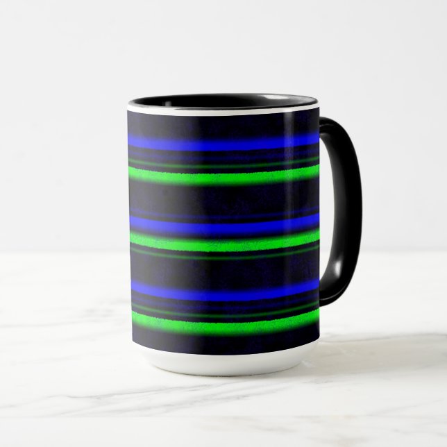 Black Blue Green Stripes Tasse (VorderseiteRechts)