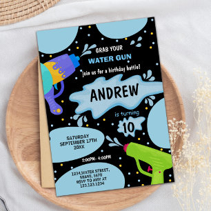 Black Blue Green Water Gun zum Geburtstag Einladun Einladung