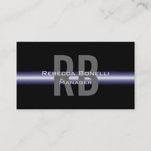 Black Blue Grey Monogram Manager Business Card Visitenkarte (Vorderseite)