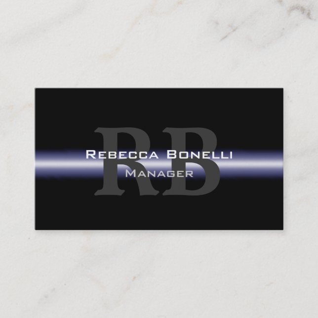 Black Blue Grey Monogram Manager Business Card Visitenkarte (Vorderseite)