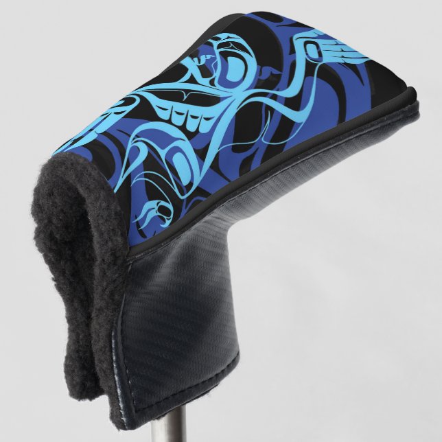 Black Blue Haida Eagle Thunder Bird Native Art Golf Headcover (3/4 Vorderseite)