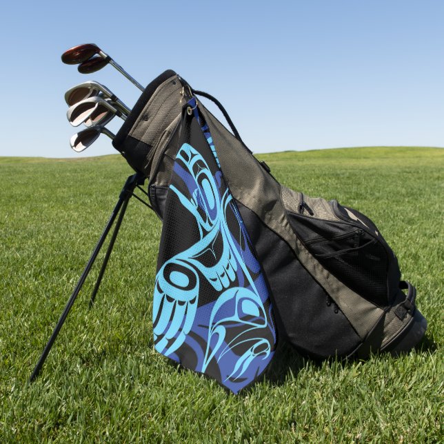 Black Blue Haida Eagle Thunder Bird Native Art Golfhandtuch (Gras)