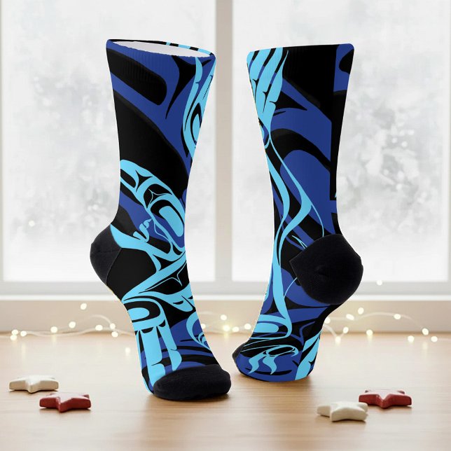 Black Blue Haida Eagle Thunder Bird Native Art Socken (Von Creator hochgeladen)