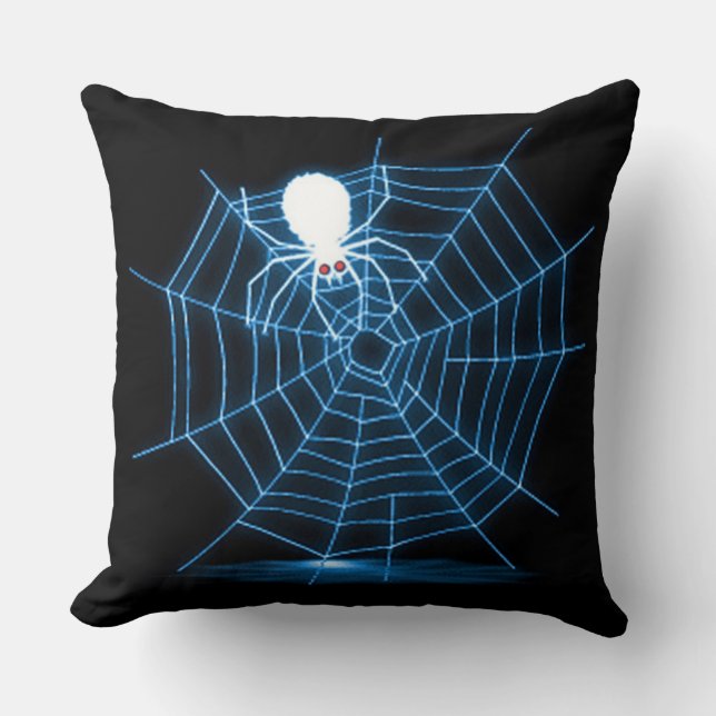 Black & Blue Halloween Spider Web Kissen (Vorderseite)