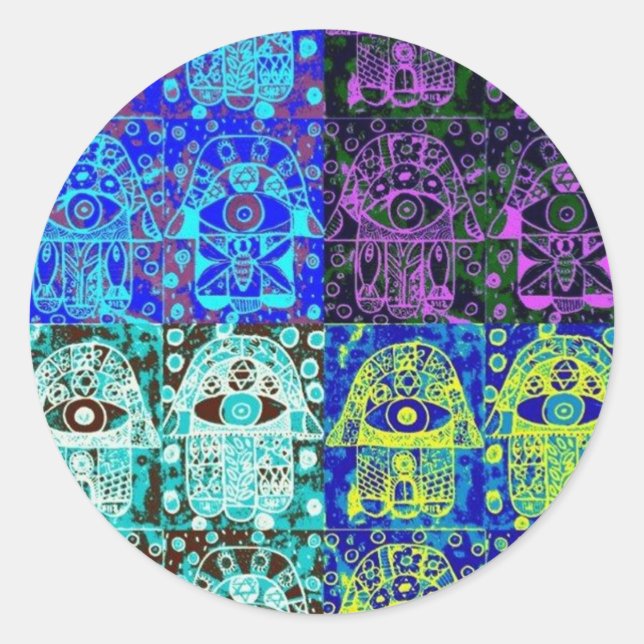 Black & Blue Hamsa Runder Aufkleber (Vorderseite)