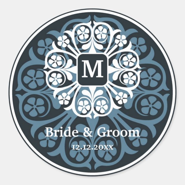 Black Blue Initial M Monogram Siegel Gastgeschenk Runder Aufkleber (Vorderseite)