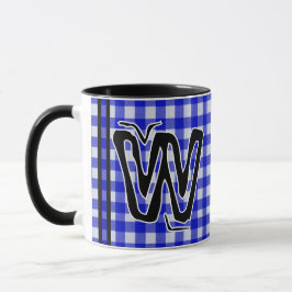 Black Blue Kariert (Monogramm, Name) Vintager Kaff Tasse