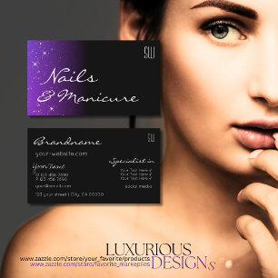 Black Blue Lila Glitzer Stars mit Monogram Chic Visitenkarte