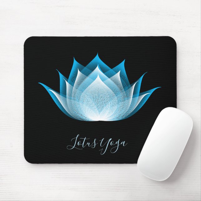 Black Blue Lotus Moiré Zeichnend Blume Grafischer  Mousepad (Mit Mouse)